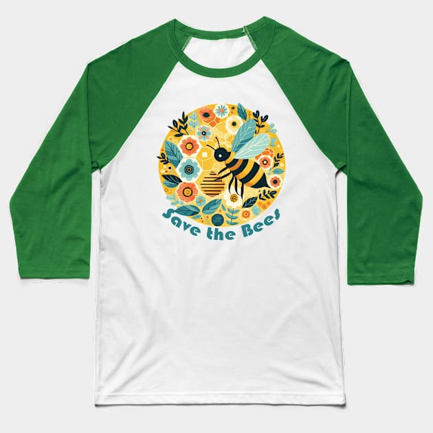 Earth Day Bee and Flowers Baseball T-Shirt by Heartsake